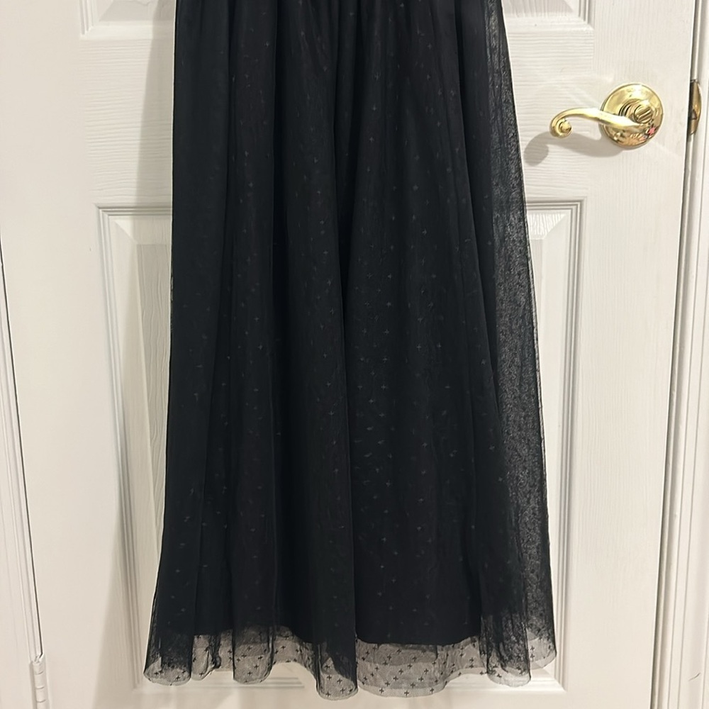 Ivy City Co Gala Black Midi Dress Tulle Puff Sleeve Swiss Polka Dot Size XXS - Picture 9 of 15
